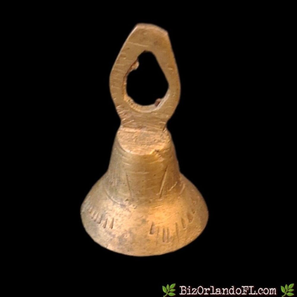 VINTAGE: Solid Brass Miniature Etched Indian Claw/Ghianta Temple Hand Bell 2.25”